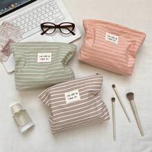 1pc Makeup Bag Pink Green And Brown Dual Color Horizontal Stripes Cosmetic Bag, Lipstick Pack,Women Bags For Make Up , Small Bag Storage Makeup Case,Travelling Bags For Ladies,Pencil Case Daily Big Large Capacity Makeup Brushes Holder Travel Toiletry Bag Organizer Make Up Bag, Pencil Pouch