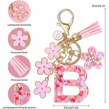 Llavero de Moda Letra Inicial, Llavero con Inicial de Resina, Dije para Bolso Mochilas, Regalo Personalizado para Mujer - Rosa + B - Ver 2