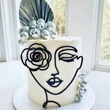 1 pieza/Set de 3 piezas Decoración para pastel de retrato de arte lineal de acrílico negro, adecuado para decoración de pasteles de cumpleaños, bodas y fiestas - Multicolor - Ver 7