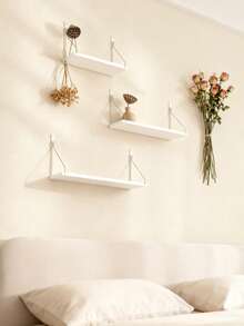 1pc/3pcs 12in/16in/20in White Minimalist Wall Mounted Storage Rack, Metal Bracket Wall Shelf, Nordic Style Decor & Storage Rack, Multipurpose For Home, Living Room, Office Bathroom Accessories - White - View 2