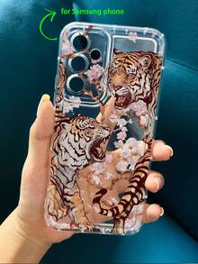Plum Blossom Vicious Tiger Winter Print Clear Case Compatible With IPhone 13/11/17/17pro/16/14/15/15pro/15 Plus/15 Promax/7plus/8plus/X/Xs Max/Xr/11pro/12pro/13pro/14pro/12mini/13mini/11promax/12promax/13promax/14promax/14plus/17pro Max/17Air/6/6s Plus/7/8/16Pro/16plus/16promax/Se2/17promax&Compatible With Samsung Galaxy/A54/A14/A12/A13/A15/A32/A33/A24/A52S/S20/S21/S22/S23/S24/S23Plus/S24ultra/S25/A15/A33/A23 - Multicolor - View 4