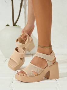 Giày sandal đế dày cho nữ, sandal hở mũi kiểu dáng thường ngày, giày dự tiệc gợi cảm và thanh lịch, sandal đế xuồng chống thấm nước, màu kaki. - Màu Khaki - Xem 1