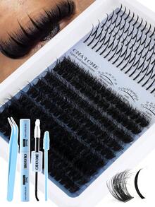 14 Rows 10-20mm D/DD Curly False Eyelashes, Available In 120D/140D/160D, 0.07mm Tip, Anime & Fairy Style Individual Lashes, Includes Glue, Sealed Packaging, Tweezers And Lash Brush. Suitable For Parties, Weddings, Dates, Halloween And Daily Wear. Reusable And Portable. - 淺藍色 - 查看 2