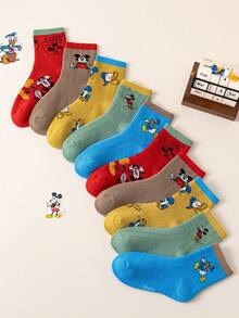 Disney 10双装儿童袜子，可爱米奇一家图案，加厚保暖，适合秋冬季节，女童中筒袜，男童卡通袜，透气婴儿/学生袜，地板袜 - 彩色 - 查看 17