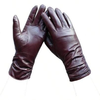 Guantes de piel de oveja para mujer, con forro polar, con forro polar, para otoo e invierno y conduccin clida