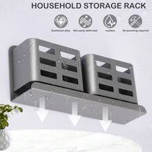 Wall-Mounted Toothbrush Holder, Aluminum Material Shower Shaver Storage Rack, No Drilling Required, Removable Toothpaste 2 Storage Rack,Christmas - Black - View 9