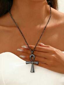 1Pc Fashion Minimalist Creative Ancient Egypt Ankh Cross Pendant Necklace Suitable For Women's Daily Wear - Multicolor - View 5