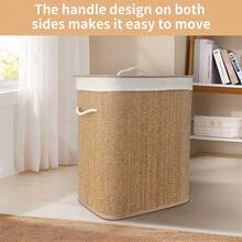 Cesta de lavandería de bambú de gran capacidad y plegable con tapa y asa para el baño, la sala de lavandería y la organización del dormitorio, de construcción de bambú natural ligera pero resistente, con agarre suave, diseño plegable para un almacenamiento fácil, ideal para la lavandería diaria, dormitorios y habitaciones de invitados, mantiene los olores contenidos, interior fácil de limpiar, cabe debajo del fregadero y en las esquinas del armario - Óxido marrón - Ver 5