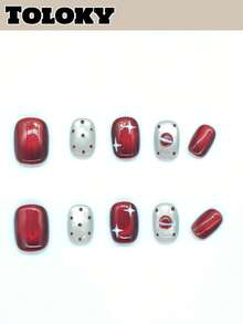 10 Peças Unhas Postiças Curtas Vermelhas com Estrela, Olho de Gato Fofo, com 3 Peças de Ferramentas de Arte de Unhas, Cola para Unhas, Suprimentos de Unhas, Unhas Falsas para Mulheres e Meninas para Festa, Viagem, Escola Diária, Unhas com Bolinhas, Unhas Curtas Quadradas Arredondadas, Encantos de Unhas Postiças de Natal, Unhas Postiças Curtas, Unhas Falsas, Acessórios de Unhas, Arte de Unhas, Unhas de Verão, Viagem, Férias, Festival de Música