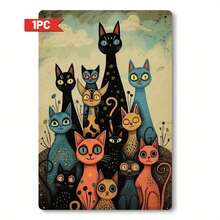 Room Decor 1pc Vintage Cat Wrought Iron Wall Art Tin Painting - Rustic Wrought Iron Wall Art Decoration, 2D Flat Print, Suitable For Living Room, Bedroom, Office, Farmhouse Decoration, 20.32cm X 30.48cm - 混合 - 查看 1