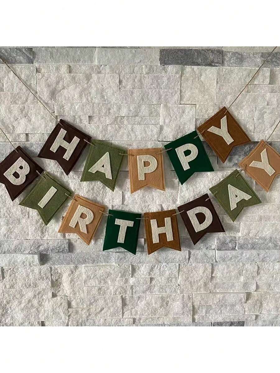 Bộ 13 món tự làm banner chúc mừng sinh nhật – Cờ hiệu bằng nỉ + phông nền polyester, chữ màu xanh lá cây & nâu | Dễ dàng treo, trang trí tuyệt vời cho các bữa tiệc theo chủ đề/sinh nhật, sử dụng trong nhà/ngoài trời quanh năm. - Nhiều màu - Xem 1