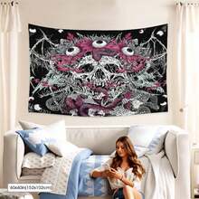 1Pc 2D Flat AtawLege Skull Tapestry With  Skeleton Eyes, Goth Snake,  Flowers, Large Horror Demon Design Halloween Wall Hanging ,Peach Skin,100% Polyester,Single-Sided Printing,Machine Wash,For Living Room, Bedroom,Indoor And Outdoor, Loft, Study, Tea Room, Balcony, Bay Window, Restaurant, Cafe,Fall Decor,Halloween Decorations - Kiểu 1 - Xem 11