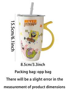 SPONGEBOB 海绵宝宝情侣陶瓷马克杯，大容量，高品质饮水杯，可爱礼物，送给女孩的生日礼物 - 彩色 - 查看 3