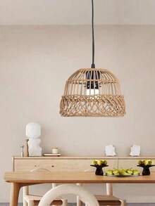 1个仿藤编织乡村风吊灯灯罩，复古侘寂风格吊灯装饰，适用于酒店/家居装饰
