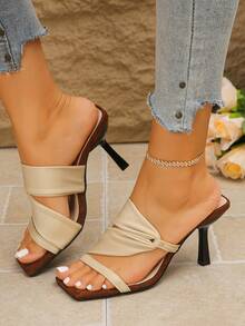 Sandalias de moda para mujer con tacón de aguja de punta cuadrada, lazo y diseño deslizante para fiesta, modelo 2026