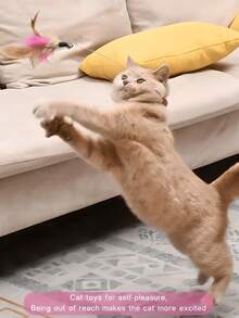 随机款式逗猫棒，带项圈和羽毛铃铛 - 互动式自娱猫咪项链玩具套装 - 趣味猫咪玩耍配件，适合小猫运动和缓解无聊 - 粉色 - 查看 3