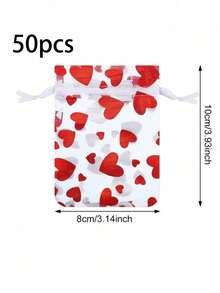 50pcs Heart-Shaped Gift Bags, Jewelry Storage Pouches, 8*10cm/9*12cm Drawstring Bags, For Jewelry Gifts Packaging, Valentine's Day, Wedding, Holiday Party Supplies