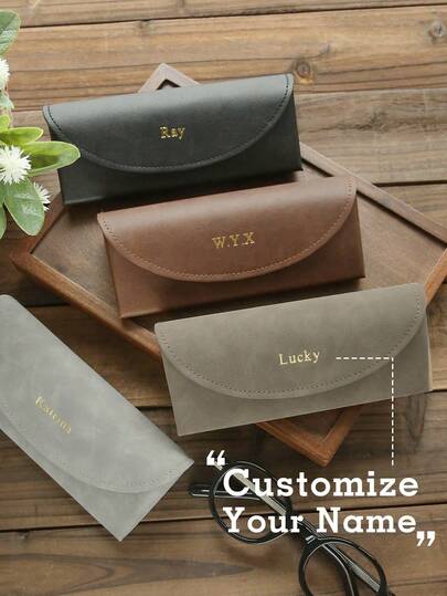 Personalized Name Eyeglass Case, Sunglasses Storage Bag, Faux Leather Portable Eyewear Case, Customized Minimalist Eyeglass Box, Engraved, Mother's Day Gift For Mom, Dad, Him, Her, Men, Women