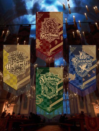 Harry Potter 1Pc  Vintage Banner Flag –  Four Houses Retro Tassel Flag For Dorm Rooms, Outdoor Areas, Parties & Home Decor, Magical Decor For Festivals, Perfect Gift For Fans, Flag Only (Hanging Poles Not Included), Birthday & Christmas Decorations