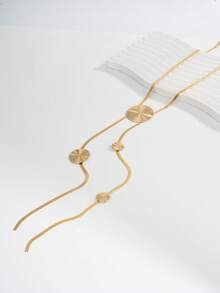 1条简约几何长款Y形螺旋图案优雅项链，适合秋冬季佩戴