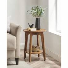 MAEZO Collection - Side Table 2-Tier Small Round End Table Nightstand With Tapered Legs Curved Transitions For Small Spaces Living Room Bedroom Rustic Walnut ULET283T41 - RusticWalnut - View 2