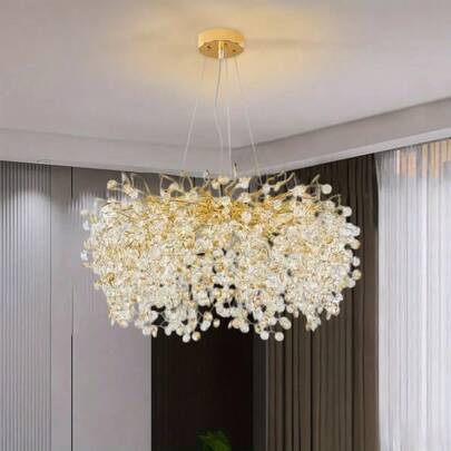 Modern Branch Pendant Light, Crystal Gold Pendant Light, Brass Flush Ceiling Pendant Light, Dining Room, Living Room, Foyer, Entrance Passage, Bedroom, Bathroom, G9 Interface (Excluding Light Bulbs)