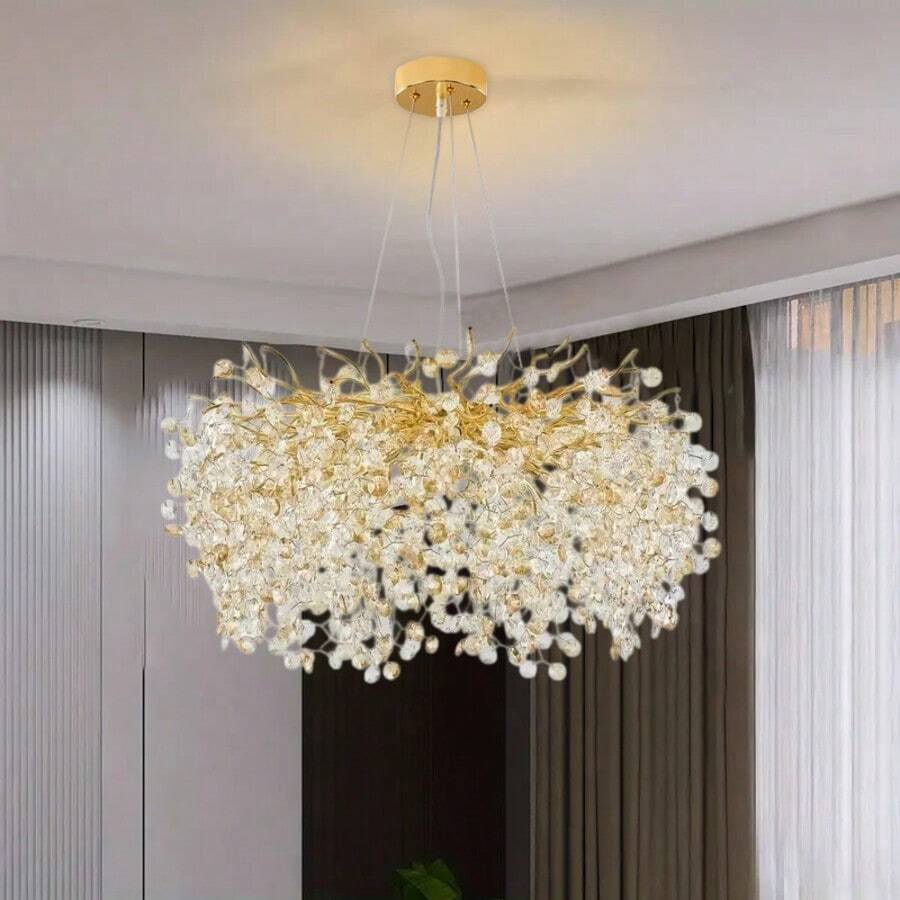 Modern Branch Pendant Light, Crystal Gold Pendant Light, Brass Flush Ceiling Pendant Light, Dining Room, Living Room, Foyer, Entrance Passage, Bedroom, Bathroom, G9 Interface (Excluding Light Bulbs) - 金色 - 查看 1