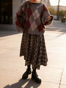 VIBEWAVE Women's Jacquard Knit Sweater, 2025 Autumn New Arrival, Round Neck Long Sleeve Pullover