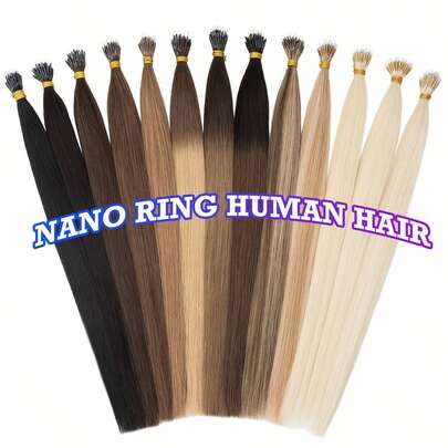 50pcs Nano Ring Real Human Hair Extensions, 0.7g/Pc, Pre-Bonded Straight Blonde Micro-Link Hair Extensions, Natural Hair Texture, Easy Installation, Hair Accessories, Real Human Hair Extensions, Suitable For Holidays, Halloween, Christmas, School Supplies, Parties, Weddings, Daily Wear, Fit For Women, Brides