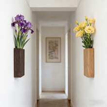 1pc Wooden Wall Hanging Flower Pot, Burnt Wood Color Farmhouse Style Decor Vase For Living Room, Artificial Flowers - 1-piece Wall-mounted Flower Pot - View 8