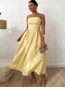 Women's Strapless Tailored Dress With Draped Cups - Màu vàng - Xem 2