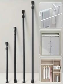 Adjustable Metal Tension Rod For Indoor/Outdoor Use, Closet, Garment Rack, Curtain, Shower Curtain, Window - Suitable For Bedroom, Living Room Home Decor - Black - View 1