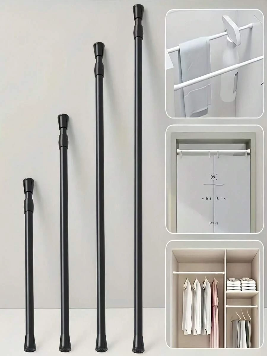 Adjustable Metal Tension Rod For Indoor/Outdoor Use, Closet, Garment Rack, Curtain, Shower Curtain, Window - Suitable For Bedroom, Living Room Home Decor - Black - View 1