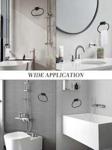 Fashionable Towel Ring And Towel Rack Hooks, Stainless Steel Material, No Drilling Required, Non-Damaging Wall Installation, Available In Gold, Black And Silver Colors; Also Suitable For Hanging Clothes And Scarves, Ideal For Bathroom, Kitchen, Bedroom, Dorm, Restroom, Closet And Other Spaces. - Gold - View 3