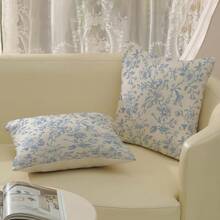 1pcs Faux Linen Pink Vintage Floral Pillow Covers 18x18 Inch Preppy Pink Cream Rustic Toile Chinoiserie Flower Decor Throw Pillows Outdoor Decoration Pillowcase Linen Cushion Cover For Couch Sofa Bed Single-Sided Print Without Zipper - 淺藍色 - 查看 3