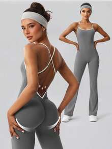 6pecil 女士无袖连体裤，休闲、时尚、性感、优雅，U领修身设计，适合瑜伽、毕业典礼、圣诞节、新年及各种场合。 - 灰色 - 查看 2