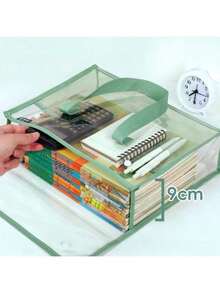 2026 Upgraded Version Large Capacity Transparent Waterproof PVC Handbag With Expandable Mesh Storage Bag - Portable For Office Supplies, School Files And Other Documents - Available In Pink, Green, Blue, Khaki, Also Comes With Document Storage Bag. Fashionable Storage Bag, PVC Material. - Multicolor - View 7