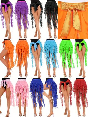 Pañuelo de cadera de gasa ligera para danza del vientre con cinturón de cintura con volantes multicapa, falda de baile, decoraciones y accesorios para actuaciones en el escenario (disponible en varios colores)