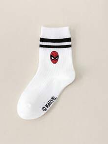 Marvel 1/5双漫威对称蜘蛛侠、钢铁侠、绿巨人、雷神图案儿童短袜，女童短袜，男童短袜，日常/派对礼物/复活节/春夏袜，荷叶边袜，黑白条纹中筒袜，柔软透气短袜