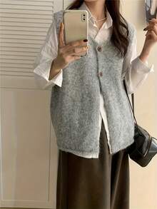 Women Sweater Vests - Light Grey - View 3