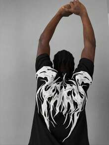 男士宽松休闲百搭深色印花高街时尚短袖T恤