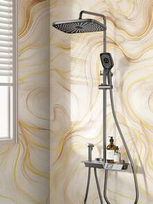 1卷镀金大理石纹理自粘墙纸，棕色花岗岩质感，可剥离粘贴，适用于台面，防水防潮，厚哑光，大理石外观，适用于厨房餐桌，可作乙烯基贴膜。 - 彩色 - 查看 4