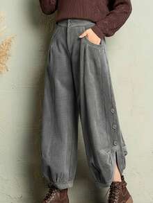 Women's Trousers, Old Money Style, Corduroy Solid Color Women's Cargo Pants, Suitable For Daily Wear, All Seasons, Office Attire