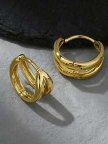 1 Pair Minimalist Double-Layer Arc Hoop Earrings, Suitable For Men Everyday, Festival, Party Wear Christmas New Year Valentine's Day Holiday Gift