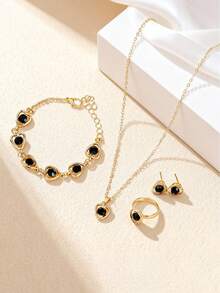 4pcs Crystal Jewelry Set Collection, Necklace, Bracelet, Ring, Earrings Set : Black Obsidian (Protection & Grounding), Green Aventurine (Luck & Abundance), Rose Quartz (Love & Harmony), Blue Lapis Lazuli (Wisdom & Truth), Moonstone (Intuition & New Beginnings), Red Garnet (Passion & Energy) For Women, Healing Stones Gift, Chakra Balancing, Positive Energy Jewelry - Apricot - View 8