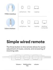 Auriculares con cable Lenovo Y103 de diadema, controlador dinámico grande, audio HIFI de alta calidad, micrófono de alta definición, cancelación de ruido, música y juegos, baja latencia, ajuste cómodo, conectividad de 3.5 mm y Tipo-C, adecuado para portátiles, Apple - Blanco - Ver 10