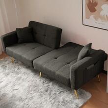 Convertible Sherpa Sofa Bed With Adjustable Backrest, Gold Metal Legs And Side Pockets - Dark Gray + Foam + 2 Seat - View 7