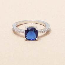 1pc Luxury Cubic Zirconia Square Sapphire Blue Ring, Women's Engagement/Wedding Ring, Exquisite Anniversary/Party Jewelry - Silver - View 2