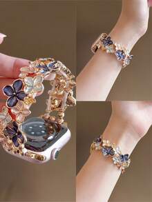 Chic Apple-Inspired Artistic Floral Doodle Stretch Bracelet With Freely Adjustable Sizing | Artistic & Playful Doodle Design, Compatible With Apple Watch Ultra/SE/Series 11/10/9/8/7/6/5/4/3/2/1 | Fits 38mm 40mm 41mm 42mm 44mm 45mm 46mm 49mm - 38/40/41mm (s10) 42mm - View 2