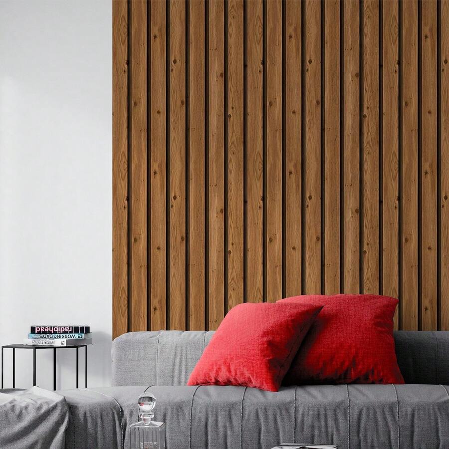 Adhesive Wallpaper With Rustic Wood Ribbed Pattern, Natural Oak, Medium Ribbed Design - Multicolored 4 - View 1